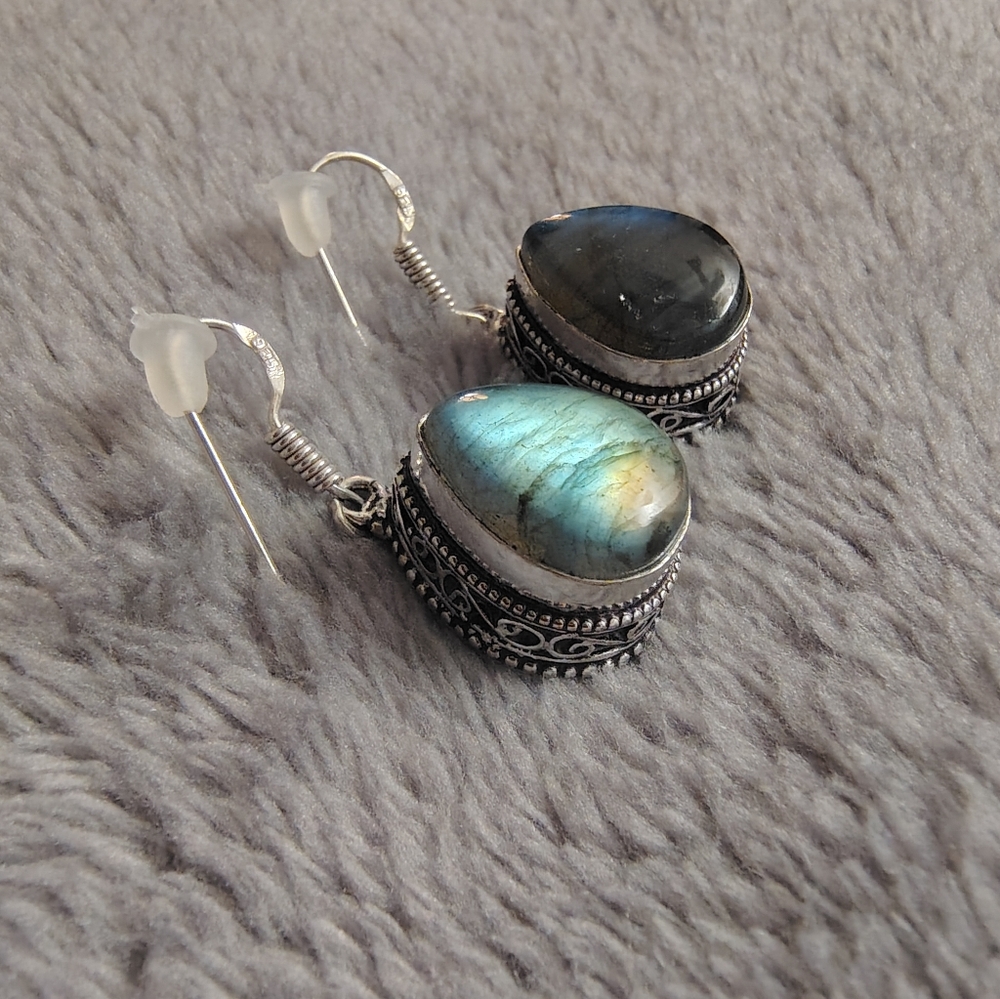 Labradorite Teardrop Dangle Earrings